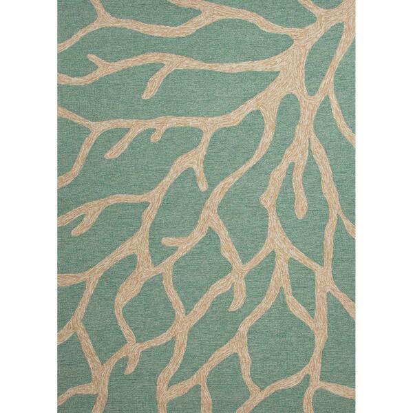 Jaipur Rugs Coastal Lagoon Hooked Poly Coral Design Rectangle Rug, Teal - 7 ft. 6 in. x 9 ft. 6 in. RUG122484